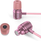 LUDOS Ultra Wired Earbuds in-Ear Headphones, 5 Years Warranty, Earphones with Microphone, Noise Isolating Ear Buds, Memory Foam for iPhone, Samsung, School Students, Kids, Women, Small Ears - Pink