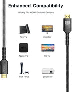 JSAUX 8K HDMI Cable 2 Pack 10ft, 48Gbps High Speed HDMI 2.1 Braided HDMI Cord, 4K 120Hz 144Hz, 8K 60Hz, Dynamic HDR, DTS:X, 2K, 1080P, 3D, eARC Compatible for Laptop UHD TV Gaming Monitor PS5 -Black