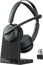 LEVN Wireless Headset, Wireless Headset with Mic for Work, AI Noise Cancelling, 65 Hrs Working Time, Bluetooth Headphones with Microphone from Home/Computer/Call Center/Teams