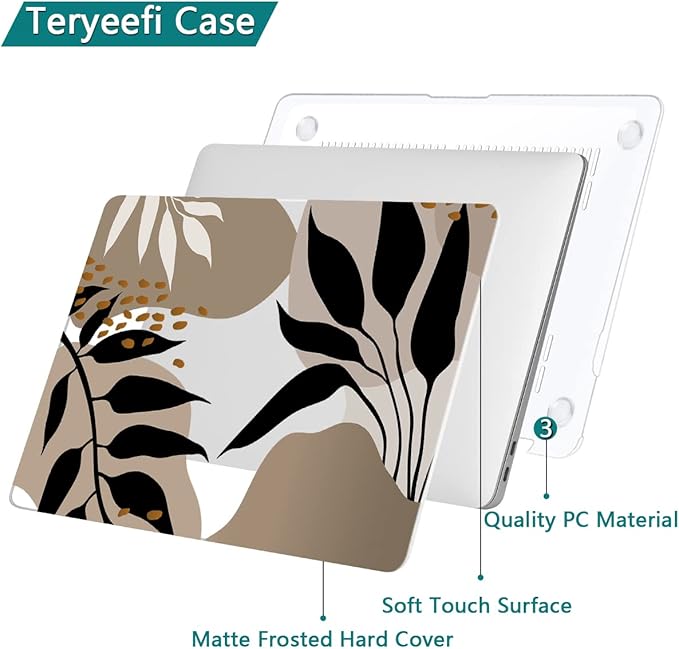 Teryeefi Compatible with 2020 MacBook Air 13 inch Case 2021 2019 Model M1 A2337 A2179 A1932, Clear Hard Shell Case & Keyboard Cover & Screen Protector for Mac Air 13 with Touch ID, Tropical Leaves