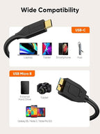 CableCreation 4FT*2 USB C to Micro B Cable,10Gbps Speed External Hard Drive Braided,USB 3.1 Type C to Micro B Work for iPhone 15/16,Seagate WD Westgate My Passport,MacBook Pro, iPad/Tablet,Black
