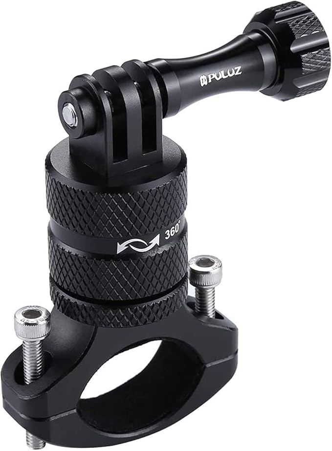 PULUZ Bike Camera Handlebar Mount for Gopro Hero 12/11/10/9/8/7/6 Bike Motorcycle Mount Clip, 360 Degree Rotation Aluminum Bicycle Bracket for DJI OSMO Action&Xiaoyi Camera