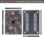 Teryeefi for MacBook Air M2 M3 M4 13.6 Case 2022 2023 2024 2025 Release A2681 A3113 A3240, Clear Hard Shell with Keyboard Cover & USB 3.0 Adapter & Screen Protector, Gold Floral Butterfly