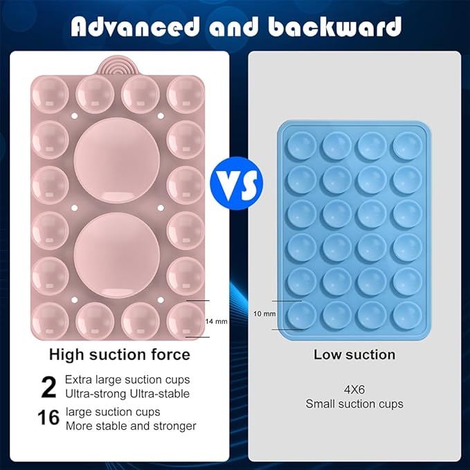 Double Sided Silicone Suction Phone Holder Mount,Compatible with iPhone and Android Cases Hands-Free Mirror Shower Phone Mount Strong Grip Holder (Light Pink, Double Sided 2PCS)