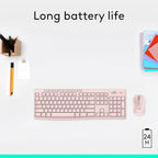 Logitech K270 Wireless Keyboard for Windows, 2.4 GHz Wireless, Full-Size, Number Pad, 8 Multimedia Keys, 2-Year Battery Life, Compatible with PC, Laptop - Rose
