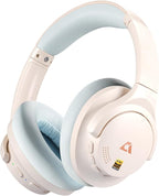 1Mii Y8+ Noise Cancelling Headphones Bluetooth, Wireless LDAC Hi-Res Audio, Custom EQ via App, 75H Playtime, Comfort Fit, Over Ear Headphones Foldable for Airplane Travel Home Office Beige Cyan