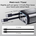 Fast Car Charger 4 in 1 Retractable Car Charger 69W with Starry Light,USB-C Fast Car Accessories,Compatible with All iPhones All Android Phones (Grey, Dual Cord USB-C)
