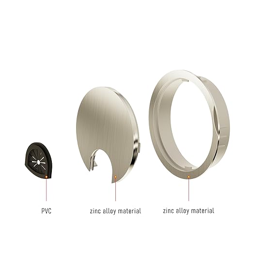 2 Pack Desk Grommet 3-1/8 Inch 80mm, Zinc Alloy Computer Desk Wire Hole Cover, Office Desktop Cord Cable Hole Metal Ring, Brushed Silver