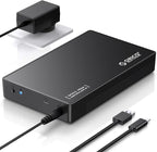 ORICO 3.5" External Hard Drive Enclosure SATA III to USB3.1 Type C for HDD Tool-Free Installation Supports UASP and 20TB Drives - Black