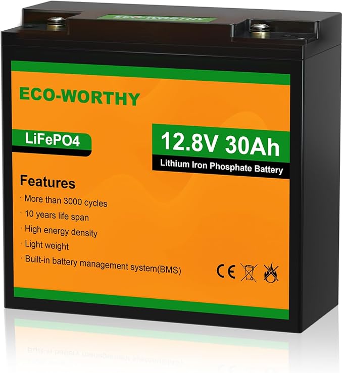ECO-WORTHY 12V 30Ah LiFePO4 Lithium Battery, 4000+ Deep Cycle Rechargeable Battery with BMS for Ham Radio, Fish Finder, Kids Scooters, Power Wheels, Trolling Motor, Replacement of 12V 35AH SLA