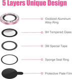 AGVEE 3+3 6 Pack for iPhone 12 Pro/12/12 Mini/11 Pro Max/11 Pro/11 Camera Lens Cover Protector, Diamond & Glitter Metal Ring 9H Tempered HD Glass Camera Protector, Bling-Pink