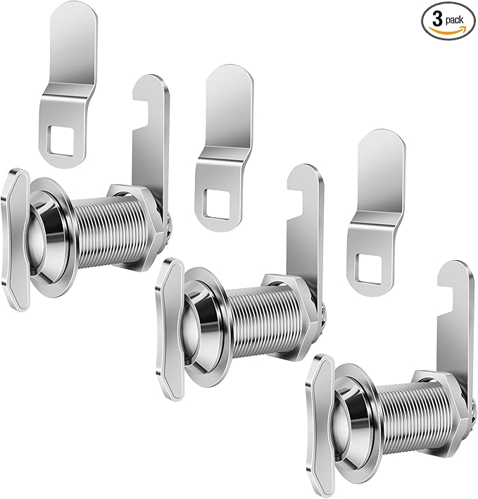 Thumb Operated Offset Cam Lock, 1-1/8” Cylinder Fits on 7/8” Max Door Thickness, Non-Locking Replacement Lock for RV Compartment Camper Storage, Cabinets,Drawers (1-1/8 Inch 3Pack)