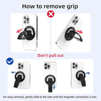 Magnetic-Phone-Grip-Stand, Magnetic Phone Ring Holder Kickstand with Silicone Finger Strap, Compatibility for iPhones, Androids, and More (Black)