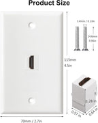 HDMI Wall Plate, 1 Port 4K HDMI Keystone Female to Female Wall Plate-White