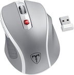 D-09 Wireless Mouse for Laptop - Ergonomic Plus Computer USB Cordless Mice, Ergo Grips, Lightspeed 5-Level 2400 DPI, 16 Months Battery Life, Portable for PC Mac Chromebook, 6 Button, Mithril