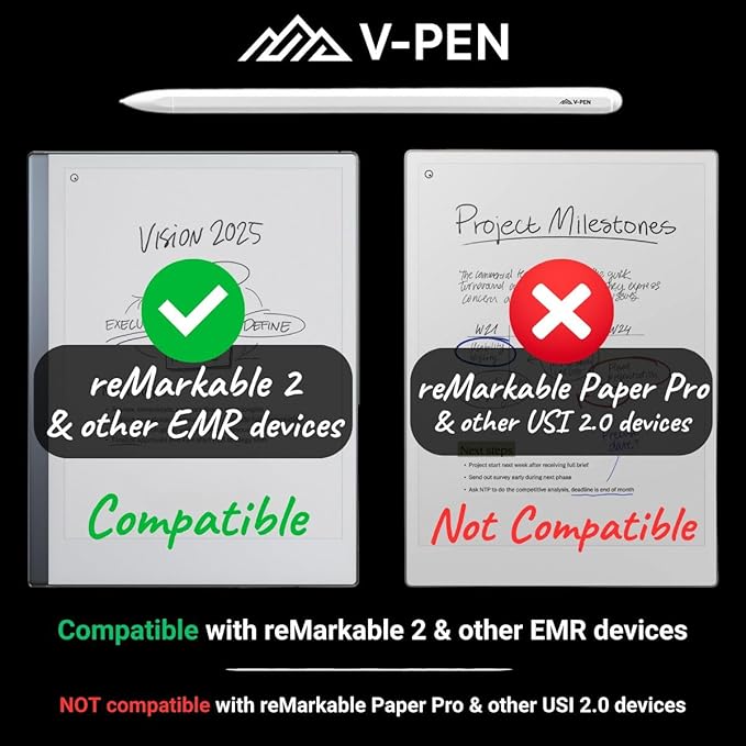 V-Pen EMR Stylus Remarkable 2 Pen Replacement with Digital Eraser + 5 Tips | 4096 Pressure Level Sensitivity & Palm Rejection | Digital Pen Marker Plus Compatible Kindle Scribe & Tablet Pen | White