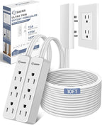 Saker Outlet Cover Extension Cord | 10ft Flat Extension Cord with 3 Outlets,1625W | Universal Size Outlet Concealer | Outlet Cover Baby Proofing for Kitchen, Home and Office(Dual 10ft)