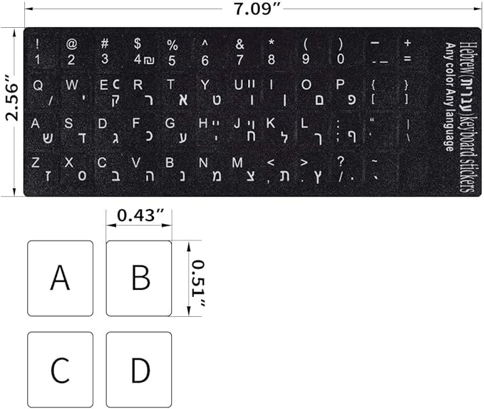 Hebrew-English Keyboard Stickers - 2PCS Replacement Letters for Computer, Laptop, Notebook, Desktop - White Font on Black Background, Matte Alphabet