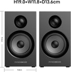 BT16 HiFi Bookshelf Speakers 3.5" Woofer with 1" Tweeter, 60W(30Xx2) Bluetooth 5.3, Powered Stereo Speaker with 24bit DAC USB and Adjustable Treble/Bass, Computer Gaming PC Speakers - Black