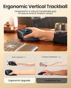 ProtoArc Vertical Wireless Trackball Mouse, EM05 NL Bluetooth Ergonomic Rollerball Mouse Rechargeable Computer Laptop Thumb Mice, 3 Device Connection, Compatible with iPad, Mac, Windows, PC-Gray