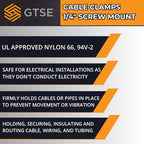 GTSE Black Nylon Plastic Cable Clamps, 1/4" Screw Mounts for Cable, Rope, Tube Management, 100 Pack
