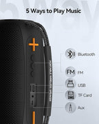 Portable Bluetooth Speaker with Light, Loud Sound and Deep Bass, IPX6 Waterproof, Up to 18H Playtime, TWS Pairing, Support Bluetooth/AUX/USB/TF Card for Home, Party, Outdoor and Travel (Black)