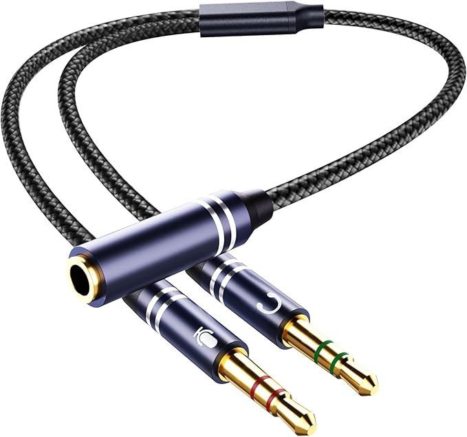 Braided Headphone Splitter for Computer, 3.5mm Female to 2 Dual 3.5mm Male Earphones Port, Mic Y Audio Splitter Cable Compatible with Headset Microphone Gaming Computer Speaker Laptop(35cm / 14in)