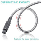 EMK Digital Optical Audio Cable Toslink Cable - [Cotton Braided Jacket,Durable and Flexible] Fiber Optic Cord for Home Theater, Sound bar, TV, PS4, Xbox & More (6.6Feet/2M)