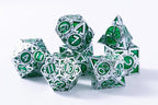 RULE DICE DND Metal Dice Set， D&D Dungeons and Dragons Dice, Cool Large Weighted 7 die Green Metal DND Dice Set, RPG MTG Role Playing Polyhedral Dice Set with D & D Gifts Box, D and D Dice Set
