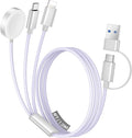 Temdan for Travel Vacation Essentials,3 in 2 USB C Cable for Apple Watch Charger/iPhone 16 Charger/Lightning,Multi Charging Cable Cord,Camping Essentials,Designed for iWatch &iPhone 16-12-4FT Purple