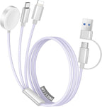Temdan for Travel Vacation Essentials,3 in 2 USB C Cable for Apple Watch Charger/iPhone 16 Charger/Lightning,Multi Charging Cable Cord,Camping Essentials,Designed for iWatch &iPhone 16-12-4FT Purple