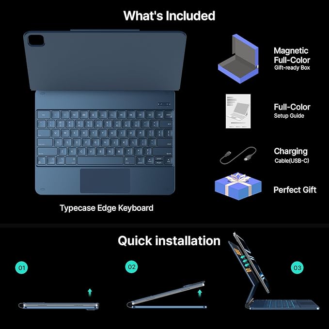 typecase Keyboard Case for iPad Pro 13-inch (M4)2024,Magic Keyboard with 11 Colors Backlight for iPad Pro 13,Keyboard Case with Pencil Holder,Multi-Touch Trackpad,Easy-Set Magnetic Stand(Pacific Blue)