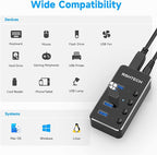 USB 3.0 Hub RSHTECH 4 Port Powered USB 3.0/USB C Hub Upgraded Version with 2-in-1 3.3ft USB Cable,5V Power Adapter and Individual Switches, Portable Aluminum USB Splitter for Laptop and PC, RSH-ST04