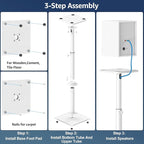 MOUNTUP Universal Speaker Stands Pair 28.3" to 37.4" Height Adjustable Floor Speaker Stands, Holds Bookshelf & Satellite Speaker Large Speaker, Up to 22LBS Cable Concealing 9.8" Plate White MU9132W-L