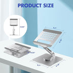 GuaziV 360° Rotating Tablet Stand - Adjustable iPad Tablet Holder for Desk, Foldable iPad Swivel Stand for Home & Office (Sleek Silver)