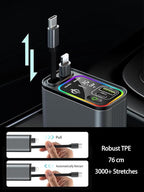 Retractable Car Charger USB C,107W Type C Car Charger Fast Charging with Dual Retractable Cable and USB Ports, Compatible with iPhone 16/15/14/13,S25/24/23/22, Pixel 9/8/7
