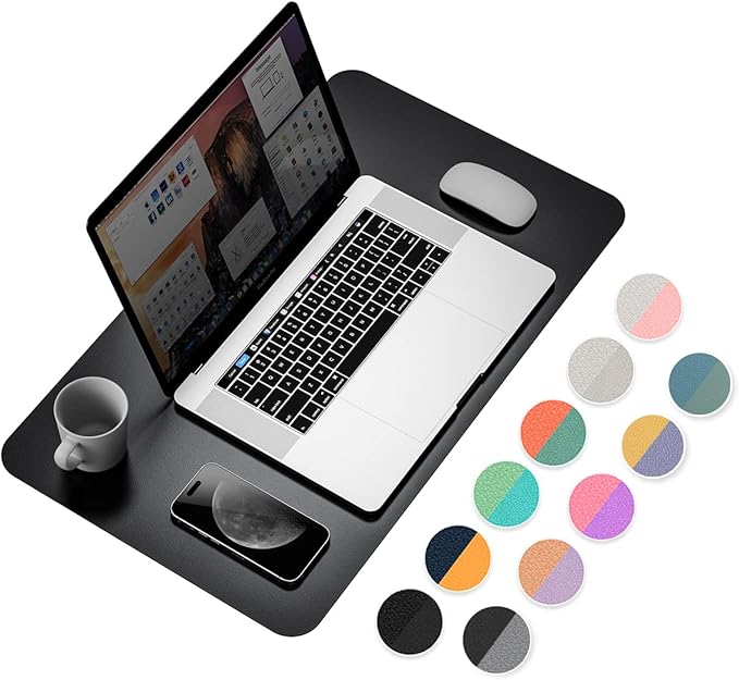 YSAGi Dual-Sided Desk Pad Protector, Waterproof Leather Desk Mat, Large Mouse Pad, Office Desk Pad Writing Pad (23.6" x 13.7", Black+Grey)