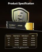 ORICO 1TB NVMe SSD PCIe 4.0- Up to 7400MB/s, M.2 2280 PCIe 4.0X4 Internal Solid State Drive, Fast Heat Dissipation, Compatible with macOS Windows for Gamers and Creators-e7400