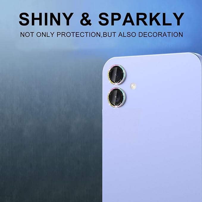for Samsung Galaxy A06 Camera Lens Protector, Individual Metal Ring Tempered Glass Lens Cover, [Strong Adsorption] Scratch Resistant Ultra-Thin HD Clear Lens Cover, 1 Set-Colorful Sparkly