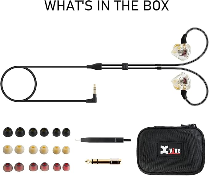Xvive T9 in-Ear Monitor Dual Knowles BA Drivers IEM for Studio, Band Rehearsal,Live Performance (T9)