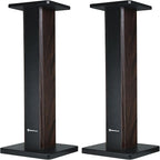 Rockville Pair RHT28D 28" Bookshelf Speaker Stands, Dark Wood Grain, 60 lbs Capacity, Sand-Fillable Design, Dual Platform Sizes, Anti-Slip Pads, for Home Theater and Studio Monitors