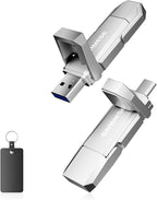 256GB USB C Flash Drive Up to 450MB/s USB 3.2 Solid State Thumb Drive Type-A + Type-C 2-in-1 Flash Drive Memory Stick Data Storage Compatible with Smartphone Tablet Computer Game Console
