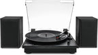 Victrola Montauk Vinyl Record Player, 3-Speed Belt Driven Turntable with Stereo Bluetooth Speaker Pair, RCA Output & 3.5mm Headphone Jack, Removable Dust Cover, Black Wood Finish