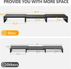 TAVR Dual Monitor Stand Riser Office Desktop Organizer Stand for 2 Monitors, Adjustable Length and Angle 3 Shelf, Extra Long Multifunctional Stand up to 43.3" fit Computer, Laptop, TV, Black