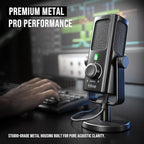 FIFINE USB-Podcast-Condenser-Microphone for Studio-Recording/Computer-Streaming, Desktop-Metal-Mic for YouTube Music Vocal Creation, with Monitor-Mix Volume-Control, Low-Cut Switch (PROFILE3)