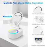 Wireless Induction Audio Bluetooth Speaker 5in1 Phone Holder Emergency Rechargeable (3000mAh) with Colorful Ambient Light 300° Foldable for Tablet iPhone Android, Gifts for Men Women (White)