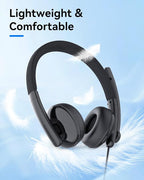 EMEET HS50 Wired Headset with Mic, On-Ear Computer Headphones with Noise Cancelling Microphone, USB-A/USB-C, Adjustable Design, in-line Control for Home Office Online Class Teams Zoom, All Day Comfort
