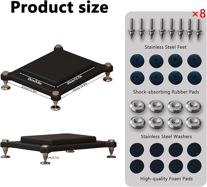 2pcs Subwoofer Isolation Stand, Double-Layered Speaker Isolation Stands with Stainless Steel Metal Feet, Acoustic Speakers Isolation Pad for Floor, Desktop (9.8×13.7in)