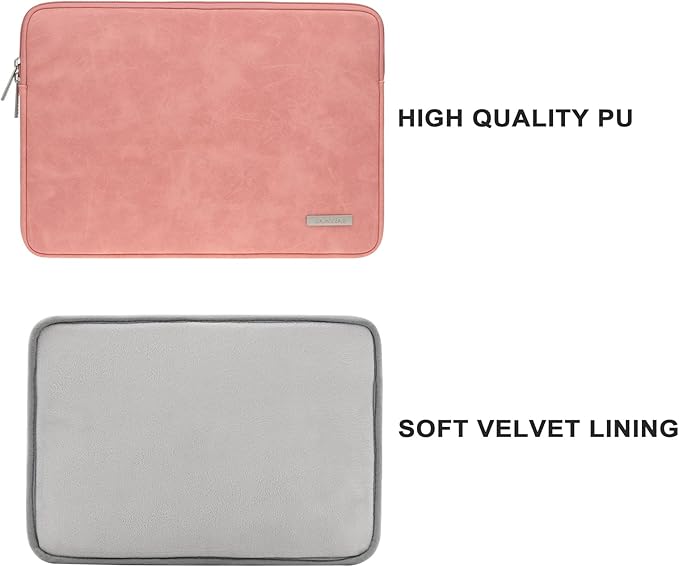 RAINYEAR 16 Inch Laptop Sleeve PU Suede Leather Case Protective Padded Zipper Cover Water Resistant Carrying Bag Compatible with 16" MacBook Pro/Max A2780 A2991 A3403 A3186 A2141 A2485 (Coral)