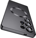Magnetic for Samsung Galaxy S25 Ultra Case [Compatible with MagSafe][Built-in Camera Lens Protector] Slim Soft Silicone Bumper Shockproof Metallic Luster Phone Shell (Black)
